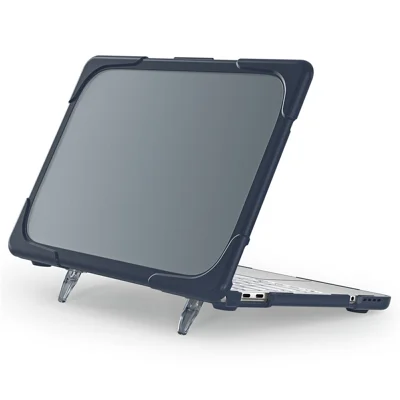لـ MacBook Neo 13 بوصة (2026) غطاء ثنائي الألوان من مادة البولي كربونات والمطاط الحراري المدمج مع حامل قابل للطي وغطاء مقاوم للخدوش - أزرق