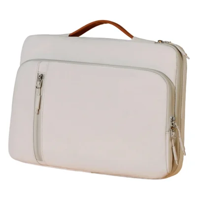 C108 Laptop Handheld Bag for 15-16.1 inch Notebook Retractable Handle Waterproof Business Protective Sleeve Bag Multi-Pocket Shockproof Carrying Case - Beige
