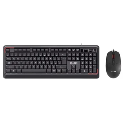 ERAZER KM201 Teclado con Cable de 104 Teclas y Ratón Ergonómico de 1600 DPI, Conjunto para Oficina y Juegos (Invertido por Lenovo) - Negro