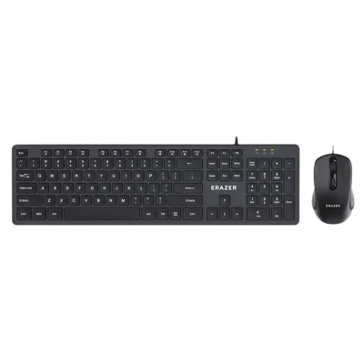ERAZER KM301 Teclado y Ratón USB con Cable, Conjunto de Teclado de Tamaño Completo de 104 Teclas, Ratón con Ajuste de DPI de 3 Niveles para Oficina (Invertido por Lenovo) - Negro