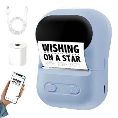 P5 Mini Bluetooth-kompatibler Thermotransfer-Etikettendrucker Tragbarer 203DPI Kabelloser Etikettendrucker für iOS Android – Blau