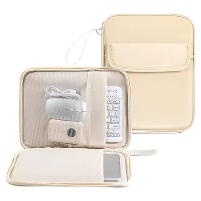 Laptopväska 13 tum 180-graders fullöppen design Tabletfodral PU-läder Stötsäkert Bärbar datorhölse - Beige