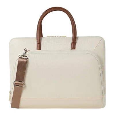 Mala para Portátil 15-16 Polegadas, Mala Transversal Urbana para Tablet, Mala de Mensageiro com Revestimento em Veludo, Proteção Contra Choques, Maleta com Alça de Ombro - Bege