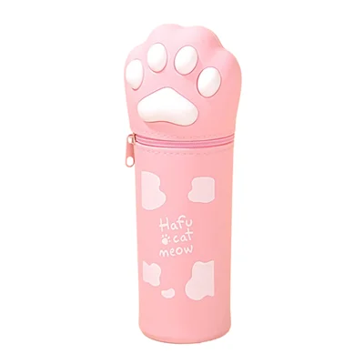 Cute Cat Paw Silicone Pencil Case Kawaii Stand-up Stationery Organizer Pouch for School Office - Pink