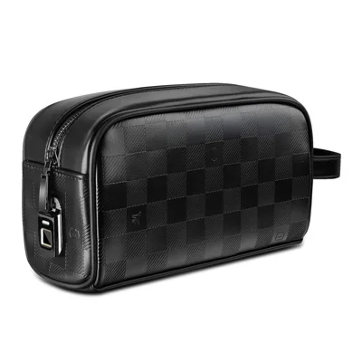 WIWU 28 x 12.5 x 9cm Fingerprint Lock Pouch PU + Metal Toiletry Storage Bag for Travel - Black