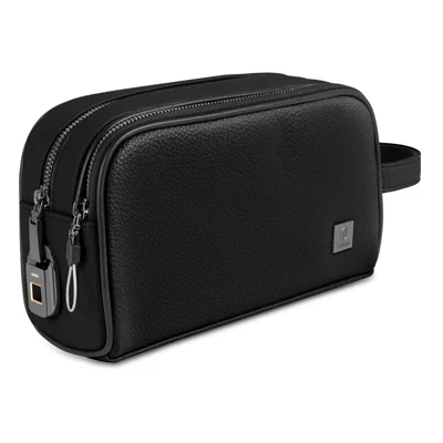 WIWU Phantom Fingerprint Lock Pouch Metal Dual Zipper + PU Leather Storage Bag - Black