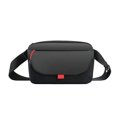 WIWU Warriors EDC Bolso Cruzado con Cable USB-C Retráctil Integrado, Tejido 500D Impermeable - Negro