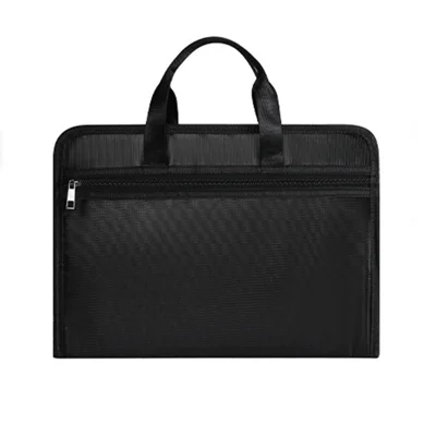 Fiberglass Fireproof Document Organizer Bag Waterproof Double Zipper File Folder with Handle - Black