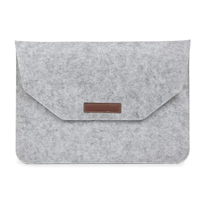 13 inch Felt Laptop Sleeve Double Layer Inner Bag with Accessory Pocket and Magic Tape Closure - Light Grey