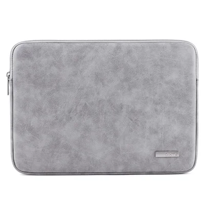 CANVASARTISAN L11-03 15-inch Slim Zipper Laptop Case Shockproof PU Leather Laptop Pouch Computer Carrying Bag - Light Grey
