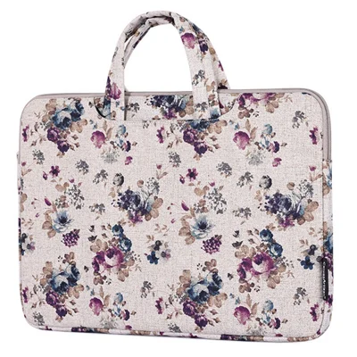 CANVASARTISAN H2-B02 Flower Pattern Zipper Laptop Sleeve Carrying Bag Handbag for 13-inch Notebook - Khaki
