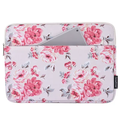 CANVASARTISAN H10-11 Rose Flower Pattern Laptop Liner Bag PU Leather Storage Pouch for 15-inch Notebook