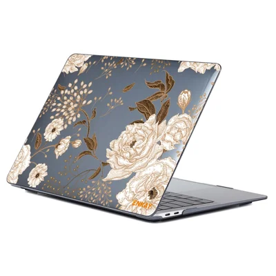 ENKAY HAT PRINCE for MacBook Pro 13 inch (2020) A2251/A2289/A2338 Vintage Flowers Patterns Series Anti-Scratch Hard PC Two-Piece Structure Sheer Laptop Cover - Gold Peony