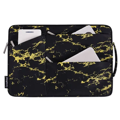 CANVASARTISAN H32-58 Anti-Scratch Marble Pattern Slim Case for 13 inch Laptops Portable Sleeve Bag with 3-Pouches/Handle Strap Notebook Waterproof Carry Case - Yellow/Black
