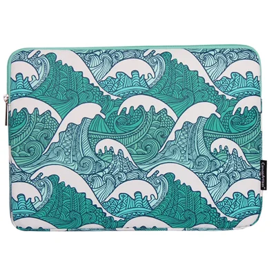 CANVASARTISAN H3-04 14-inch Laptop Sleeve, Green Wave Pattern Lightweight Notebook Computer Bag