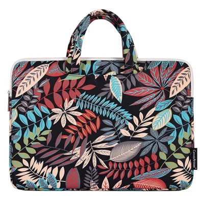 CANVASARTISAN H30-B01 12-inch Laptop Carrying Bag Colorful Bag Leaf Pattern Notebook Computer Handbag - Black