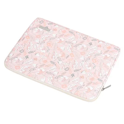 CANVASARTISAN G4-01 15-inch Laptop Shockproof Zipper Bag Flower and Leaves Print PU Leather Notebook Protective Sleeve