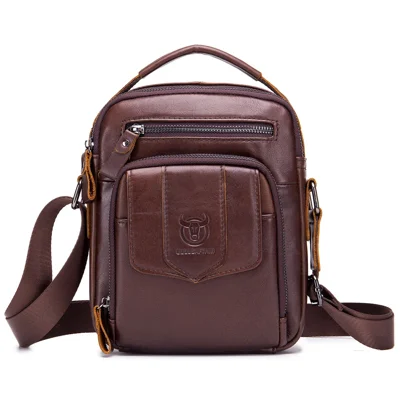 BULLCAPTAIN 777 Top-Layer Cowhide Leather Retro Handbag Zipper Pocket Shoulder Bag Wallet Purse Clutch - Brown