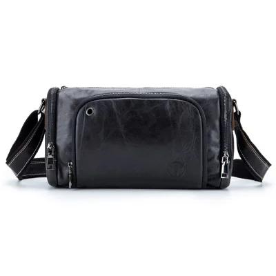 BULLCAPTAIN HKDJB--001 Large Capacity Retro Crossbody Shoulder Bag Travel Storage Bag Top-Layer Cowhide Leather Handbag - Black