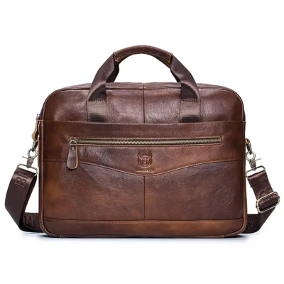 BULLCAPTAIN 044 Top-Layer Cowhide Leather Messenger Bag Large Crossbody Bag 16-Inch Laptop Tote Handbag Business Briefcase - Brown