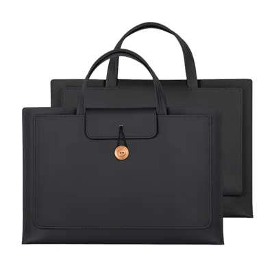 PU Leather Handbag for 13 / 13.3 / 13.6 / 14 Inch Laptops Protection Sleeve 3-Layer Notebook Computer Storage Bag - Black