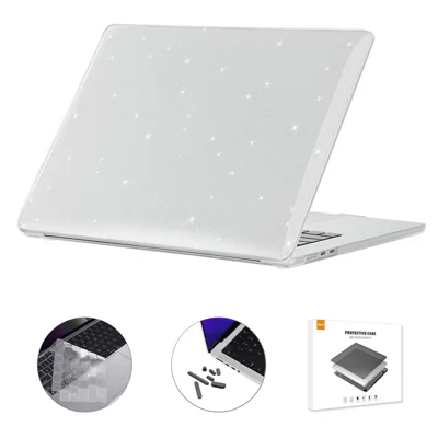 ENKAY HAT PRINCE für MacBook Air 15 Zoll (2025) / (2024) / (2023) A2941 (EU-Version) Glitzer-PC-Laptop-Hülle mit TPU-Folie + Stecker – Transparent