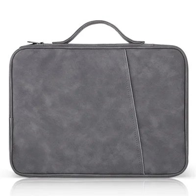 For 13-inch Laptop Sheepskin Leather Protective Pouch 180 Degree Opening Notebook Handbag