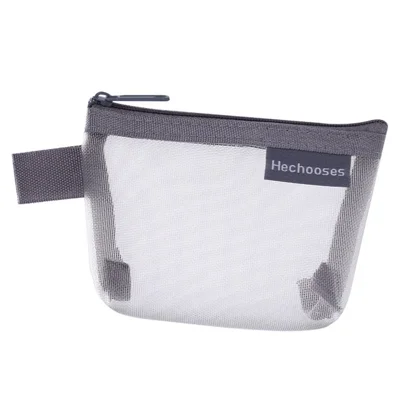 HE CHOOSES D015 Nylon Mesh Coin Purse Keys Cards Zipper Storage Bag - Grey