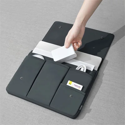 Multi-Layer Nylon Waterproof Bag for 15-inch Laptop Shockproof Carrying Case - Black