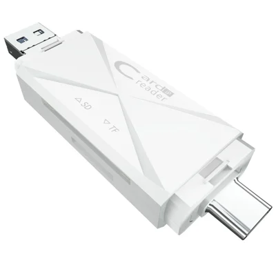 ADS-218 USB / 8-Pin / Type-C 3-in-1 SD TF Memory Card Reader Data Transfer Adapter - White