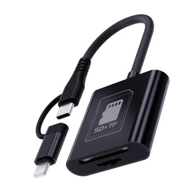 8Pin + Type-C 2 in 1 Card Reader for TF / SD Cards Supports Up to 2TB Compatible with iOS / Android