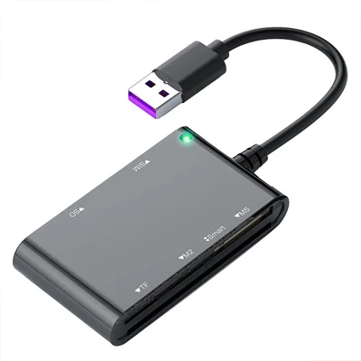 CR375-B 6-in-1 Multi-USB Smart Card Reader for Smart/MS/M2/TF/SIM/SD Cards Adapter Hub for Windows, Mac, Linux