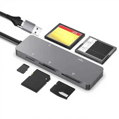 CR307D 5-in-1 Aluminum USB3.0/Type-C Card Reader for CFast/CF/XD/SD/TF Cards High Speed Data Transfer