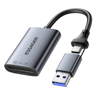 ESSAGER ES-DK04 4.0 2 in 1 Card Reader USB-A Type-C 5Gbps SD TF Card Holder - Dark Grey