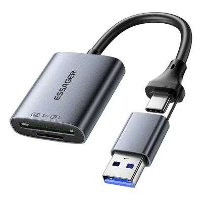 Lettore di schede ESSAGER ES-DK04 3.0 2 in 1 USB 3.0 5Gbps Type-C USB-A SD TF - Grigio scuro