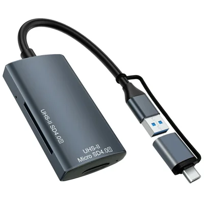 YC440A-2 Lettore di Schede UHS-II SD 4.0 USB-C + USB-A 3.0 a Doppia Fessura SD/TF Adattatore OTG 5 Gbps