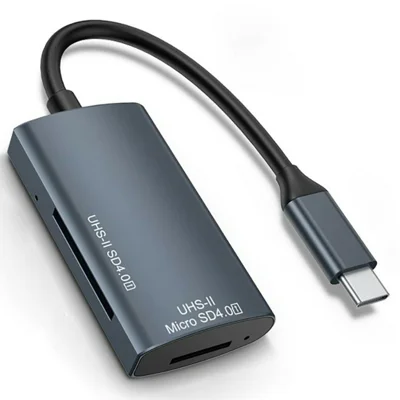 Lettore di schede YC440 USB-C a SD / TF SD 4.0 UHS-II, adattatore per schede di memoria con doppio slot e cavo da 10 cm