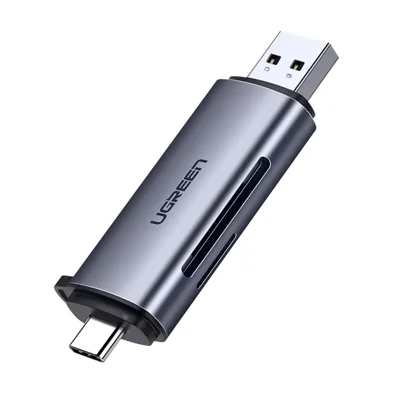 UGREEN CM185 Type-C + USB 3.0 to SD TF Dual Slot Card Reader Aluminum Alloy for PC Laptop Smartphone