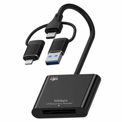 USB-A  /  Type-C  /  iP 3-in-1 CFexpress Type B USB 3.2 Snelle Kaartlezer 900MB/s Plug and Play voor Camera's, Telefoons, Tablets - Zwart