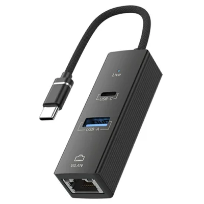 Type-C to USB-A USB-C RJ45 Network Adapter 100Mbps Ethernet Connector - Black