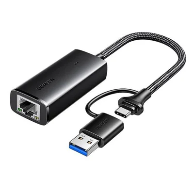 UGREEN 15638 USB-A + USB-C 2 in 1 Gigabit RJ45-Netzwerkadapter 1000 Mbit/s – Schwarz