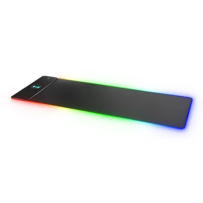 Large Anti-Slip Mouse Pad with RGB Light 15W Wireless Charging LED Illuminated Keyboard Mat - Black