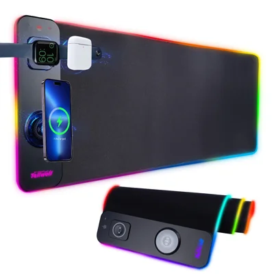3 in 1 Magnetic Wireless Charging Mouse Pad for Phone/Watch/Earbuds Extra Large Desk Mat with RGB Light - Black/800*300*4Mm 3-In-1 Wireless Charging Mouse Pad