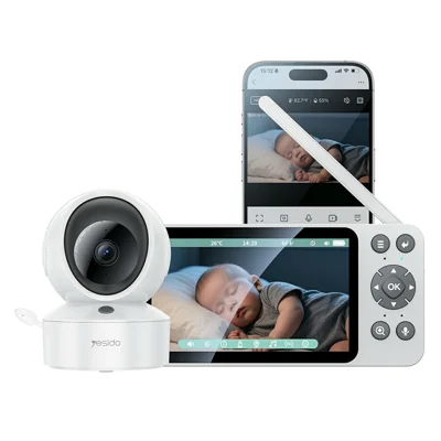 Cámara monitor para bebé YESIDO KM28, cámara de vídeo HD 1080P con visión nocturna 2,4 G + Wi-Fi, enchufe UE