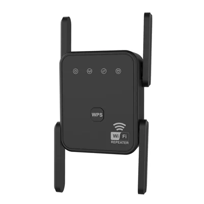 RE300F 300Mbps WiFi Repeater Signal Extender 4 Antennas Wireless Network Signal Booster for Home Office - Black / US Plug