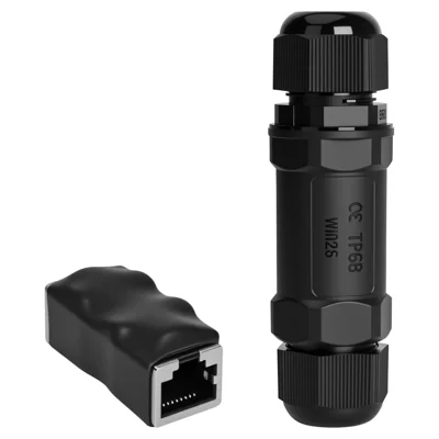 Wasserdichter IP68 RJ45 Ethernet-Kuppler mit Blitzschutz PoE 1000 Mbps Netzwerk-Verlängerungskabel für Starlink Gen 3 / Mini / Standard 4 für den Außenbereich – Schwarz