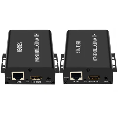 HKE60A HDMI KVM Extender 60m 1080P Dual HDMI Loop Out IR Remote Control POC Single Cable for Conference Room - Black