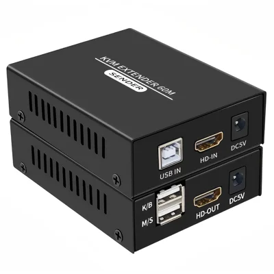 HKE60B HDMI KVM Extender 60m Single Network Cable 1080P@60Hz Keyboard Mouse Synchronization Extension - Black