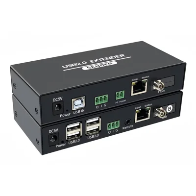 U20EF USB2.0 Extender Dual Mode CAT Cable 100m Fiber Optic 20KM 4-Port USB Hub Signal Amplifier - Black
