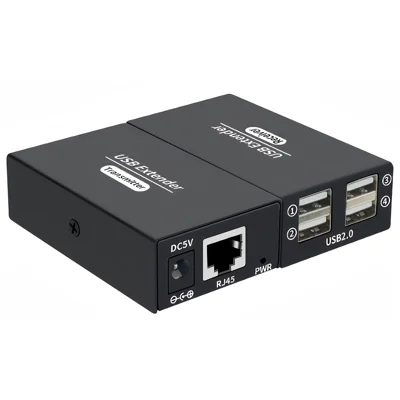 UE120 USB2.0 удлинитель, передача на расстояние до 200 м, концентратор с 4 портами, устройство для удлинения сигнала по кабелю Cat5e Cat6 — черный